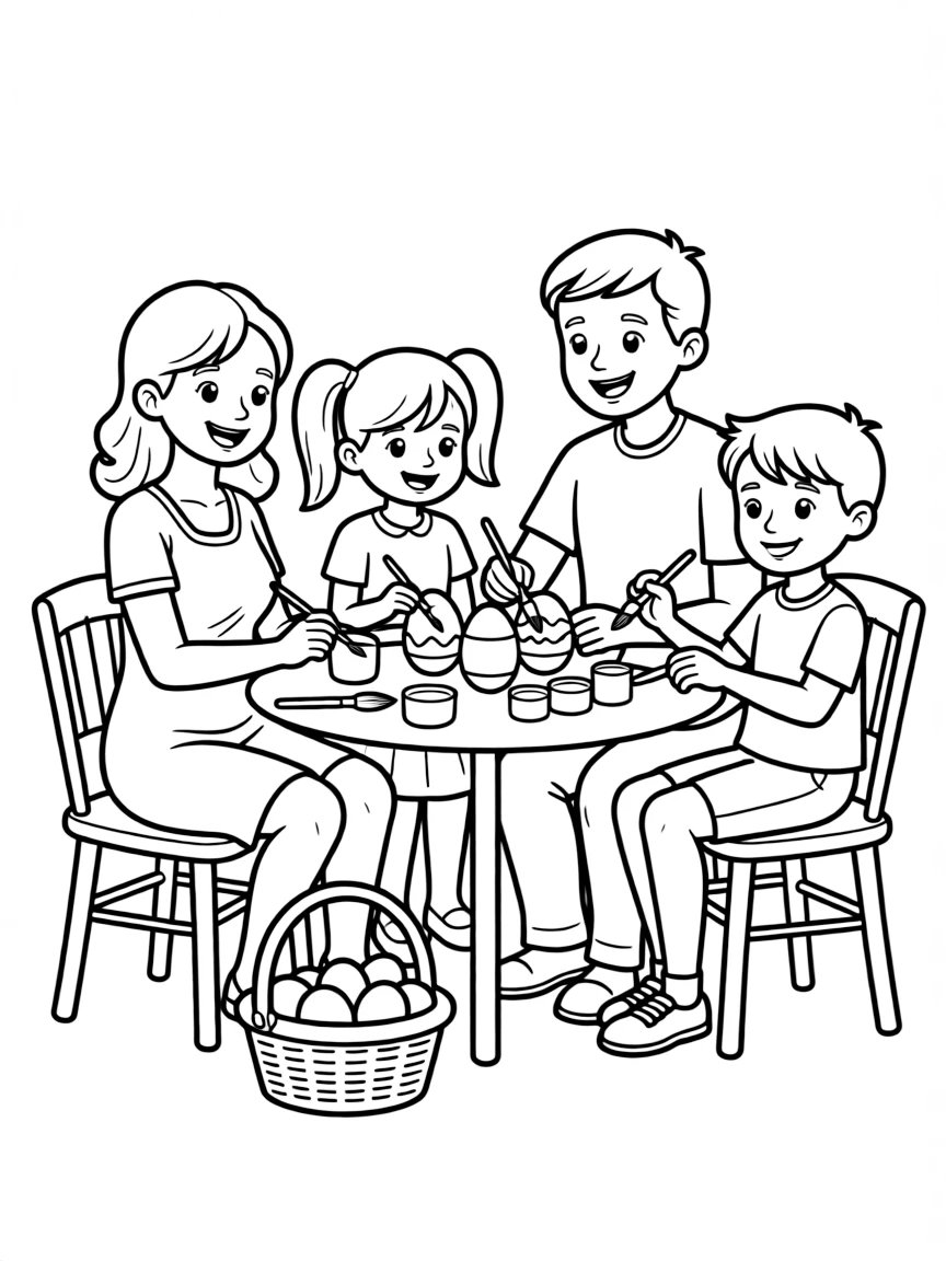 (family) Family painting Easter eggs together