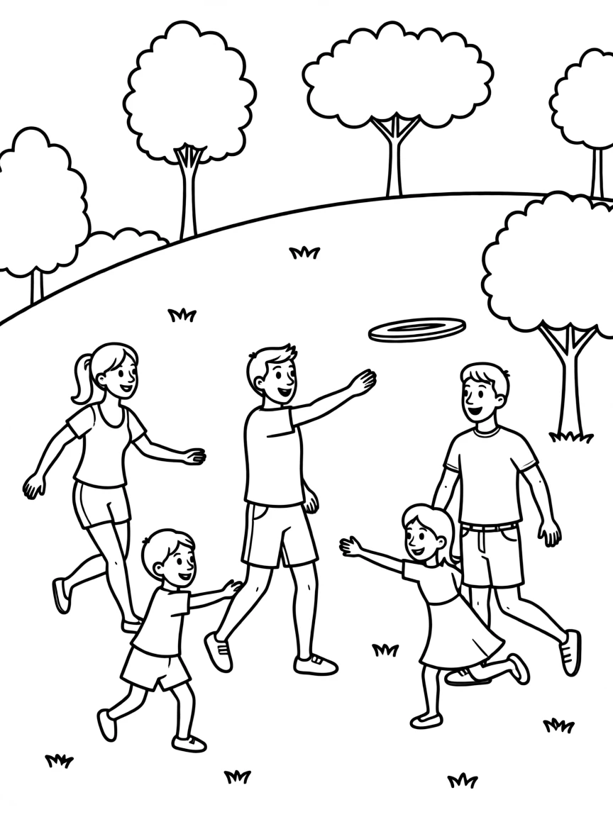 (family) Family playing frisbee at the park