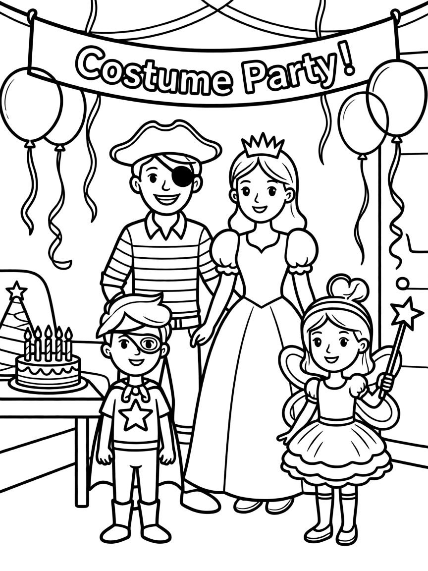 (family) Family having a costume party at home