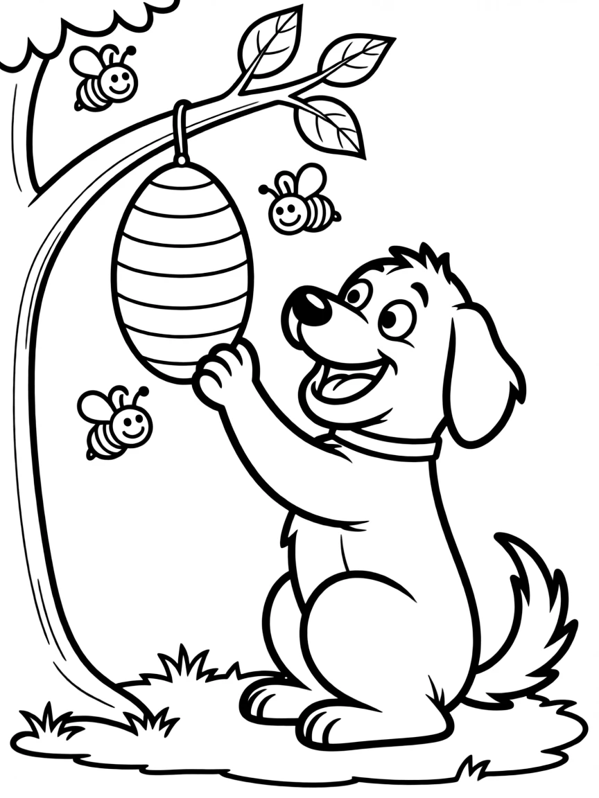 (stupid) A dumb-looking dog poking beehive