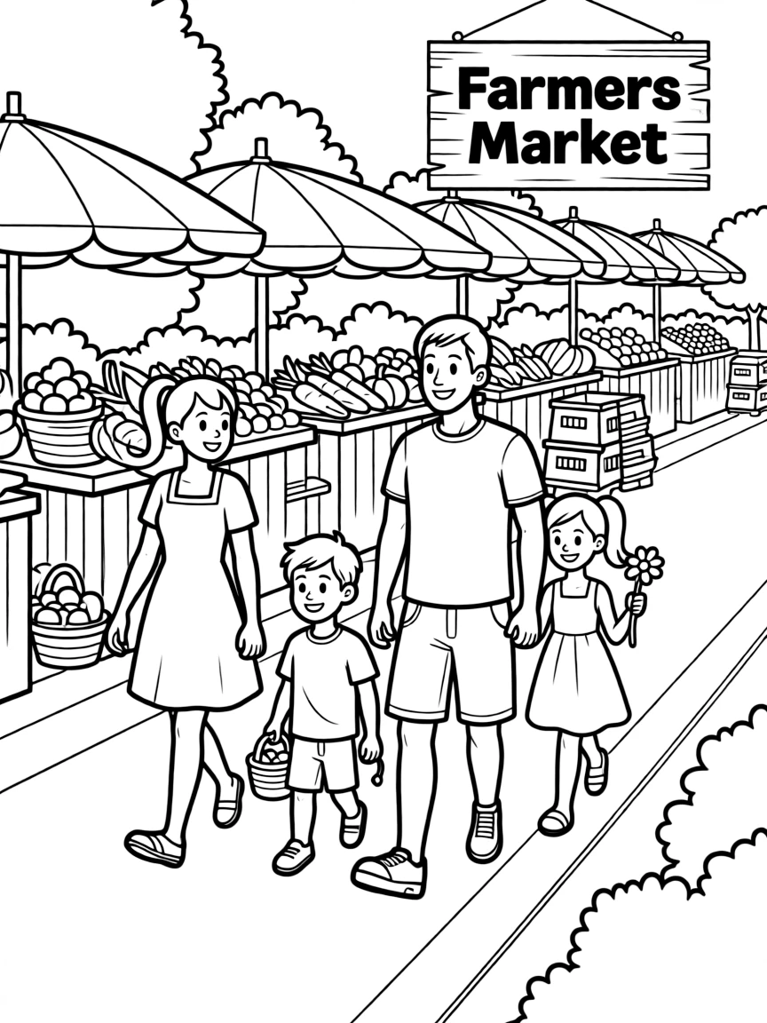 (family) Family going to a farmers market together