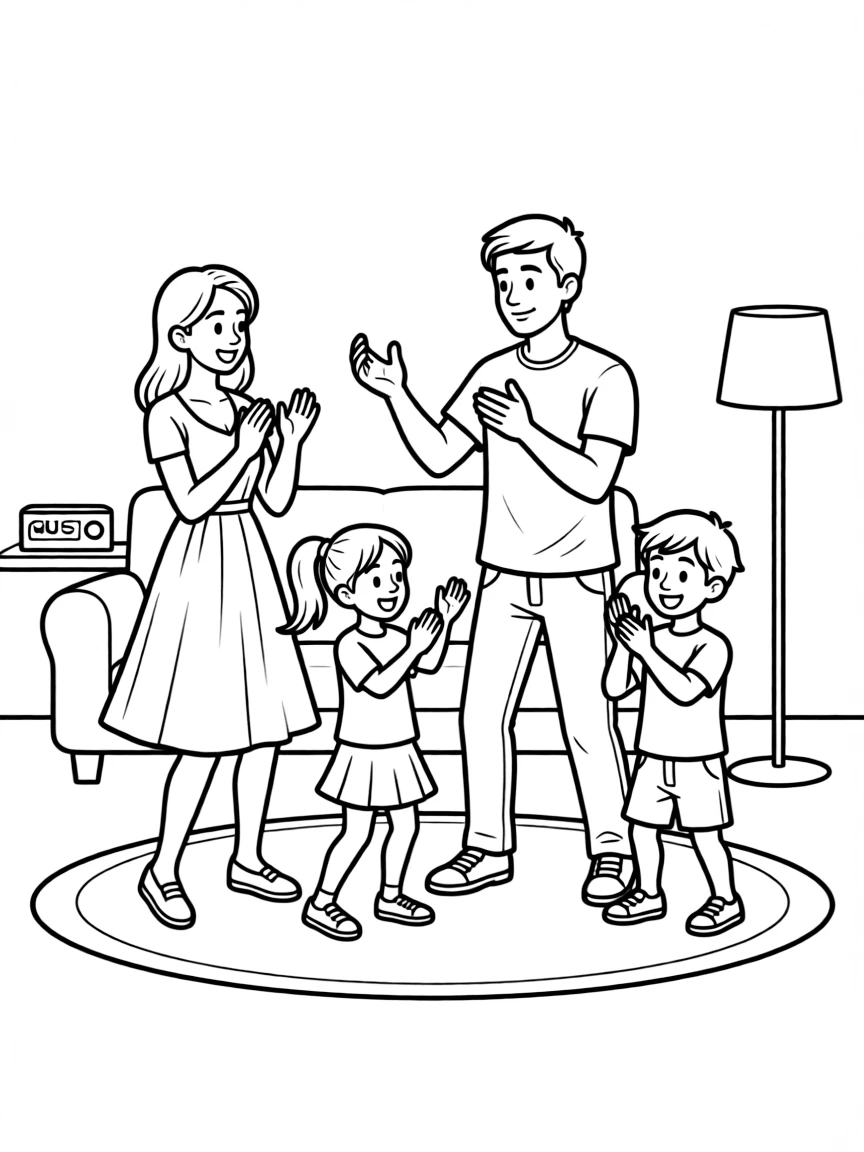 (family) Family playing freeze dance together