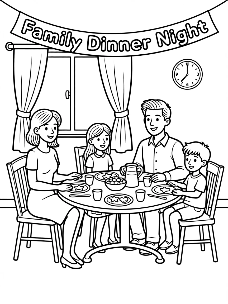 (family) Family having a themed dinner night