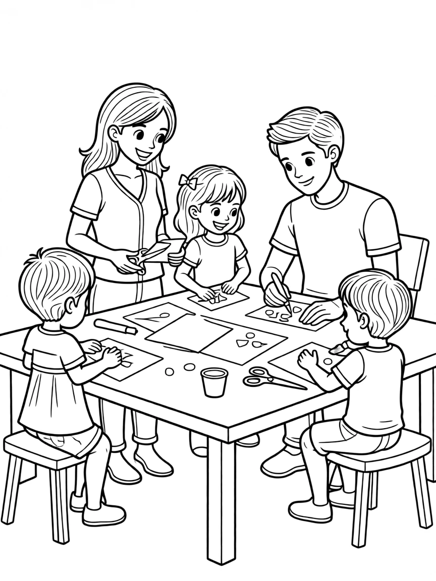 (family) Family having a craft day