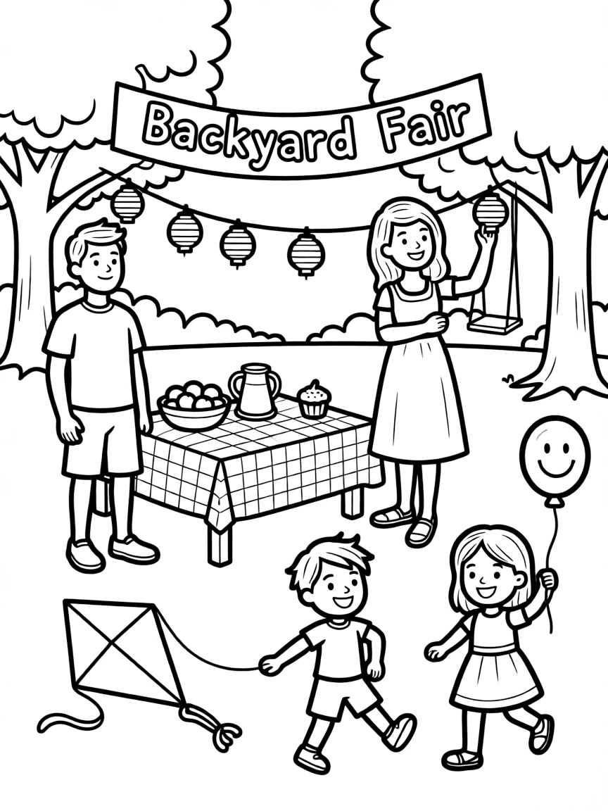 (family) Family having a backyard fair