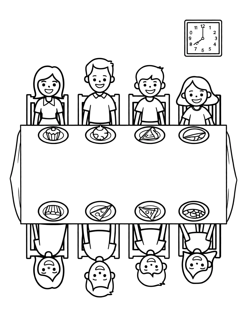 (family) Family having a backwards dinner