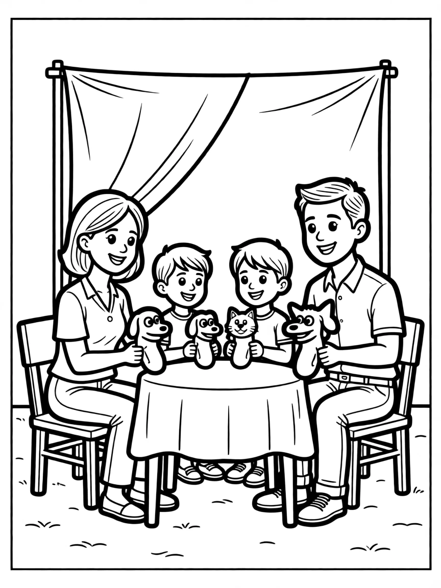 (family) Family having a sock puppet show