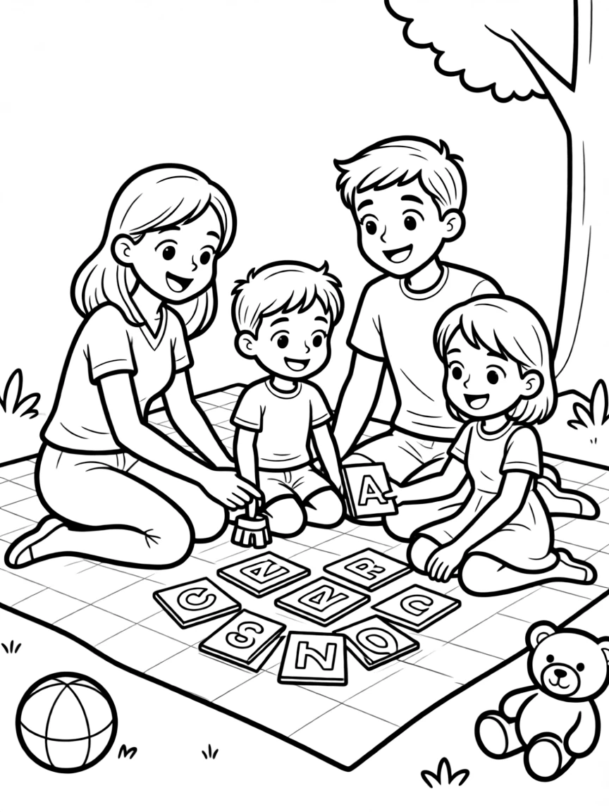 (family) Family playing alphabet game