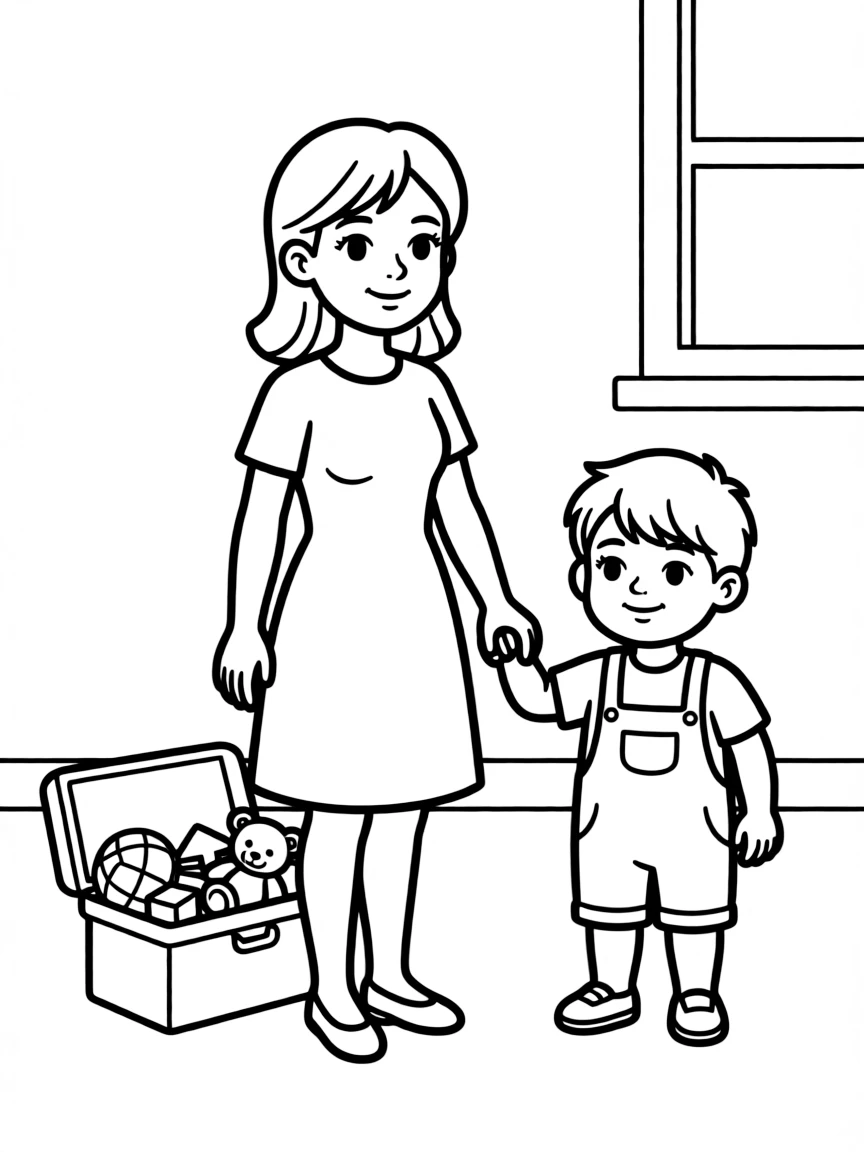 A nanny is looking after a toddler.