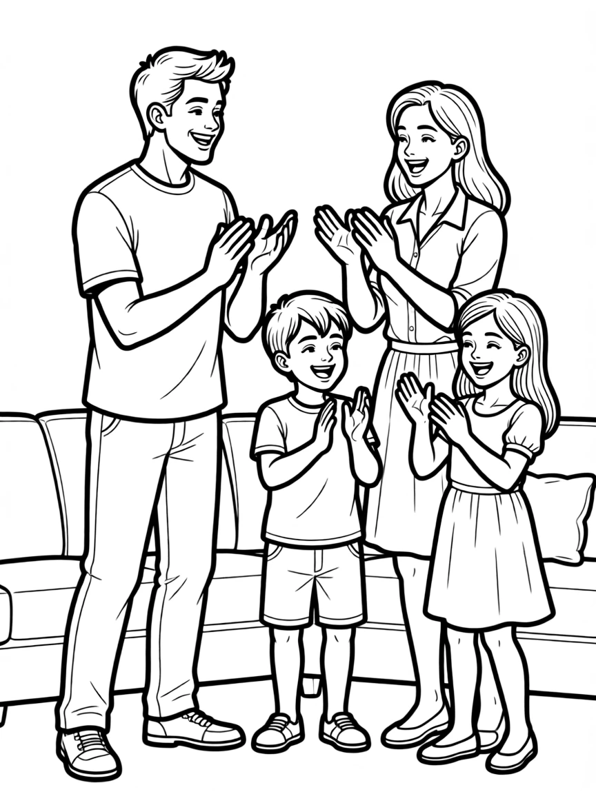 (family) Family playing rhythm clapping games