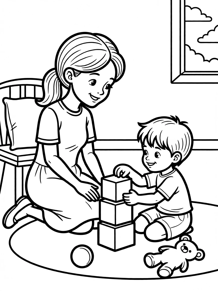 A nanny is looking after a toddler.