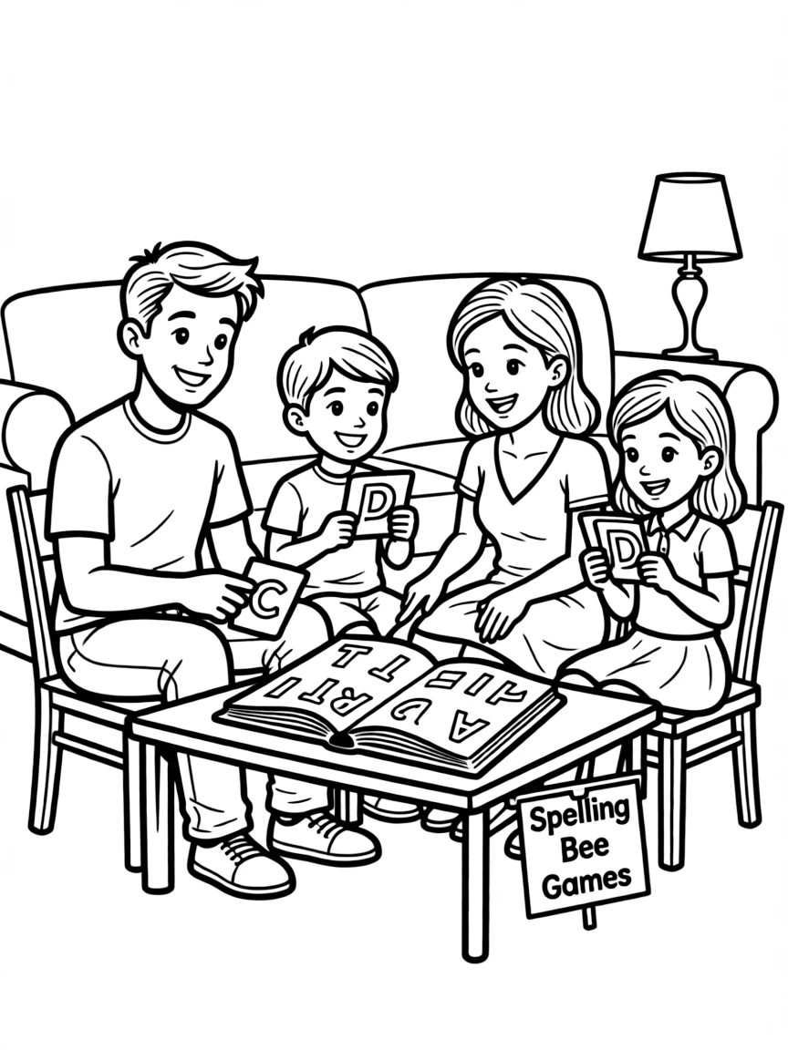 (family) Family playing spelling bee games