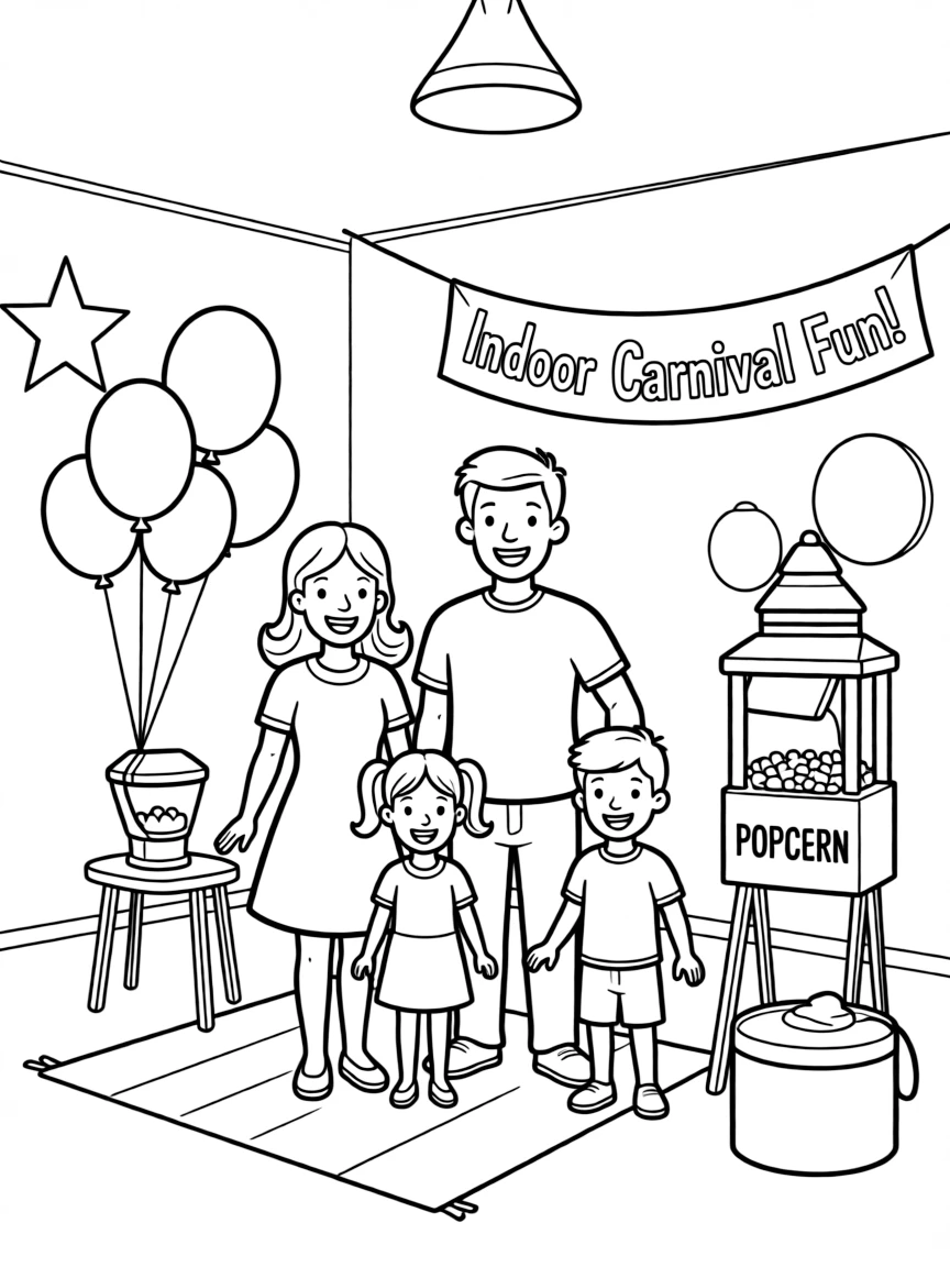 (family) Family having a indoor carnival