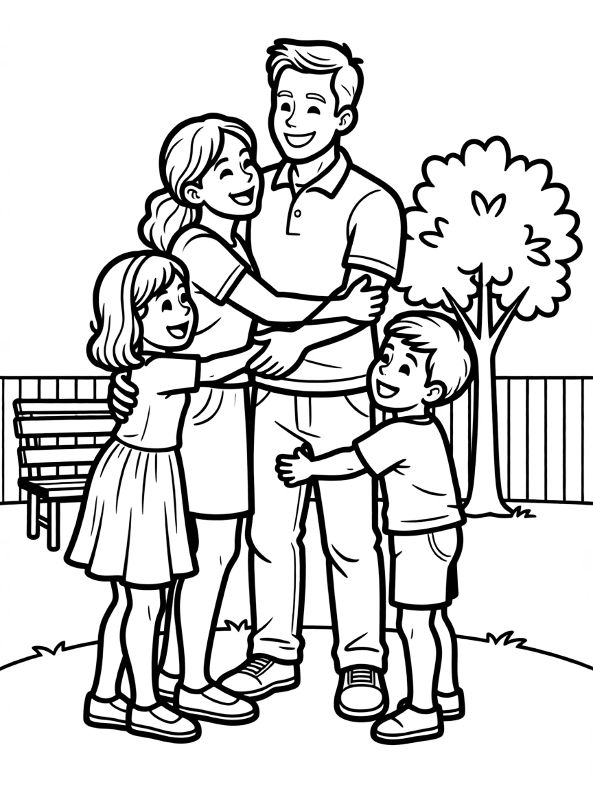 (family) Family playing group hug game in the backyard