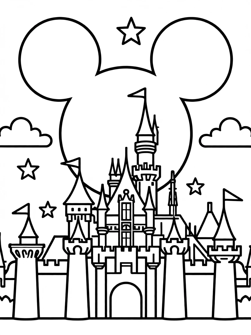 (California) Disneyland castle with Mickey Mouse ears outline