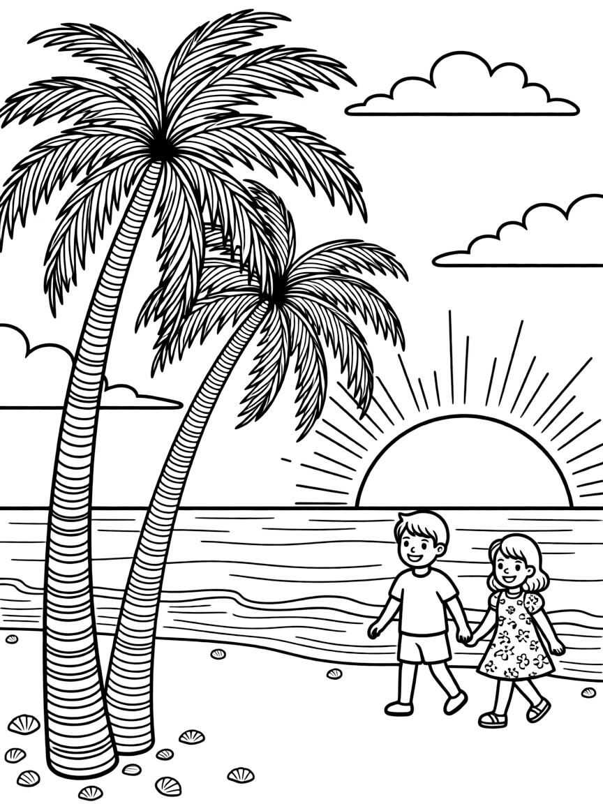 (California) Palm trees swaying on a sunny beach