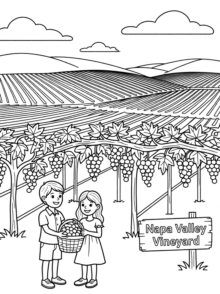 (California) Napa Valley vineyard with grape clusters
