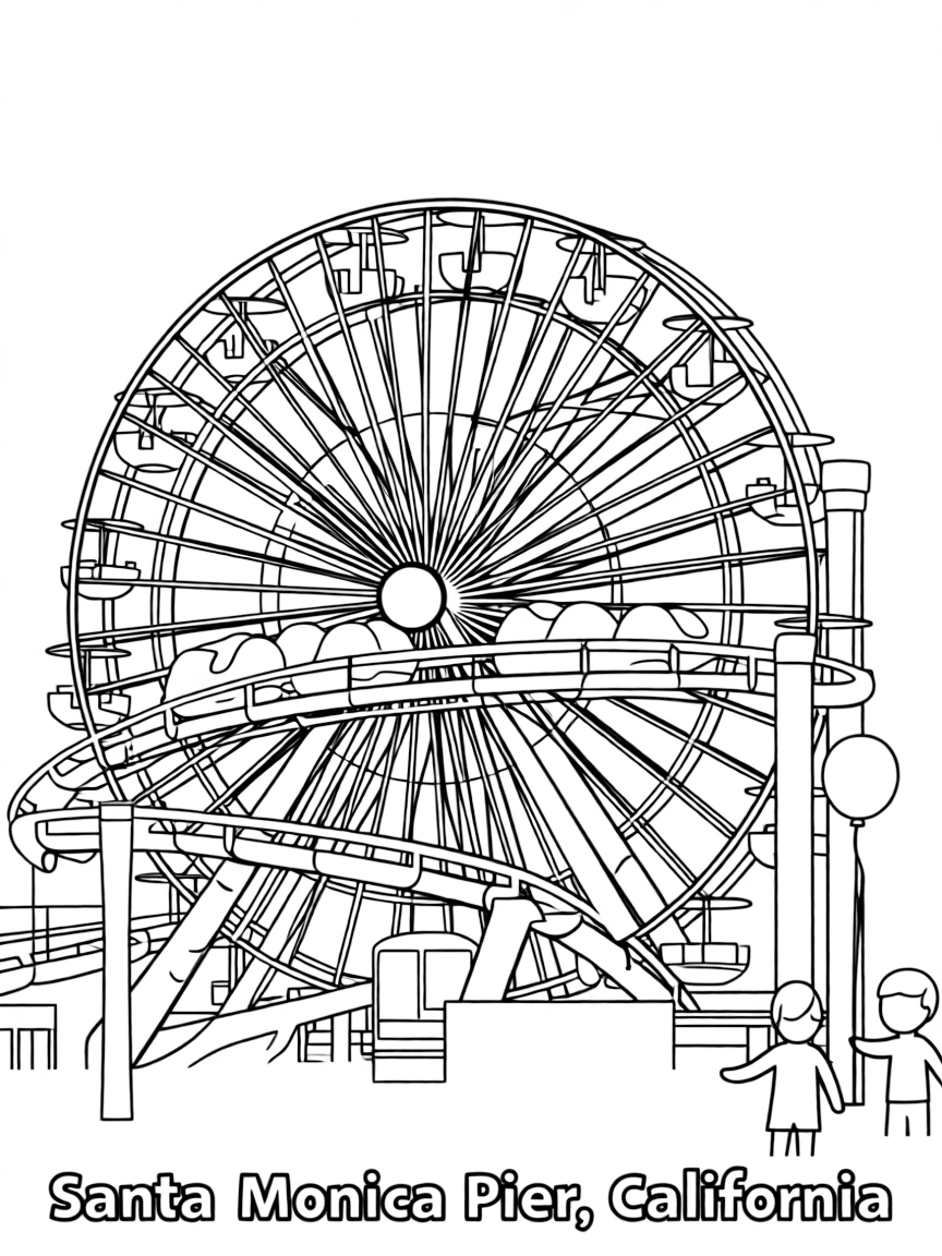 (California) Santa Monica Pier ferris wheel and roller coaster