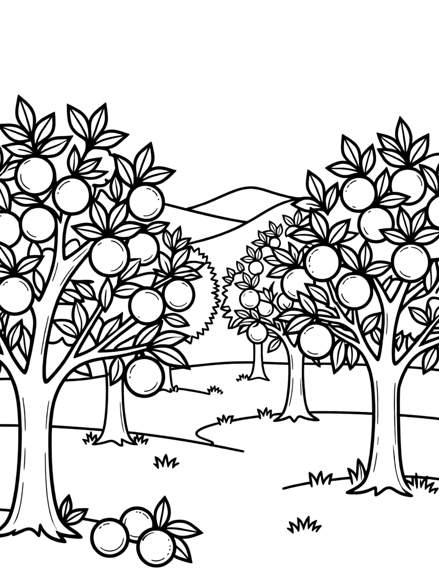 (California) Orange groves with ripe oranges on trees