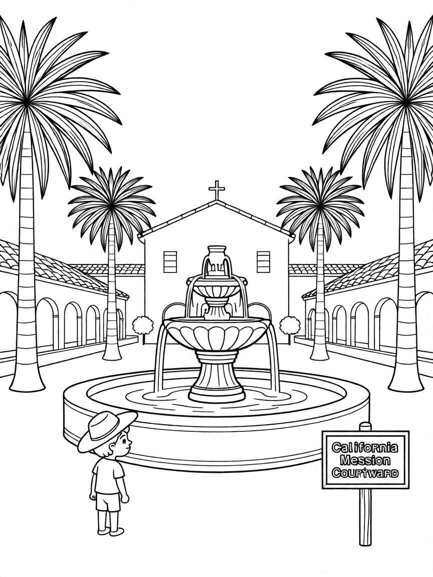 (California) California mission courtyard with fountain