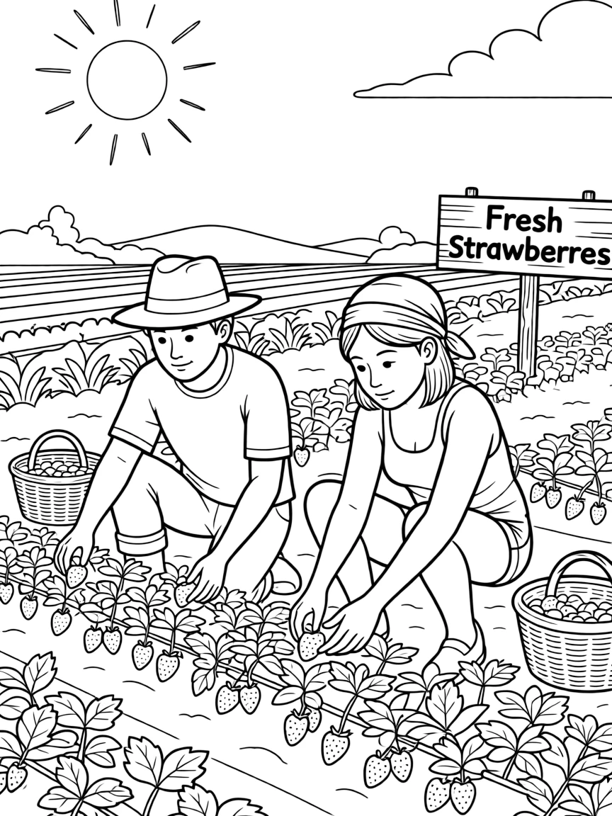 (California) California farmers picking strawberries