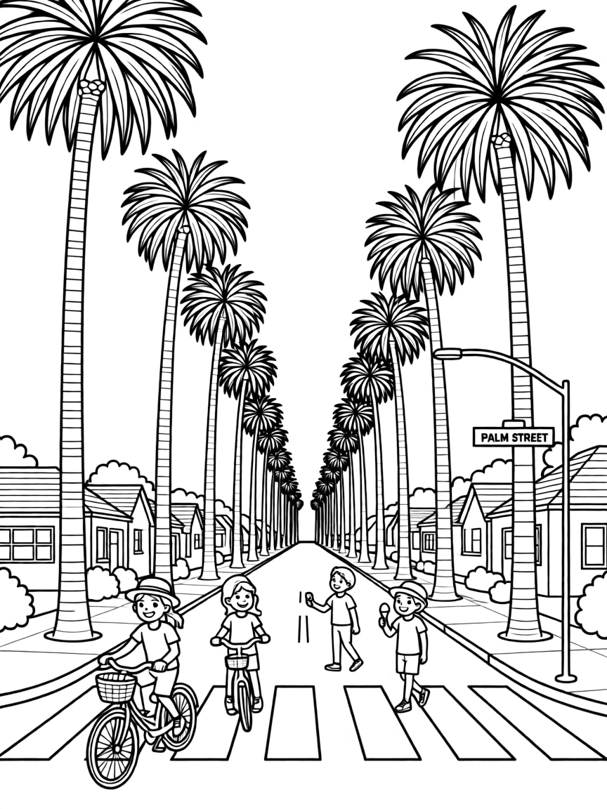 (California) Los Angeles palm tree-lined street