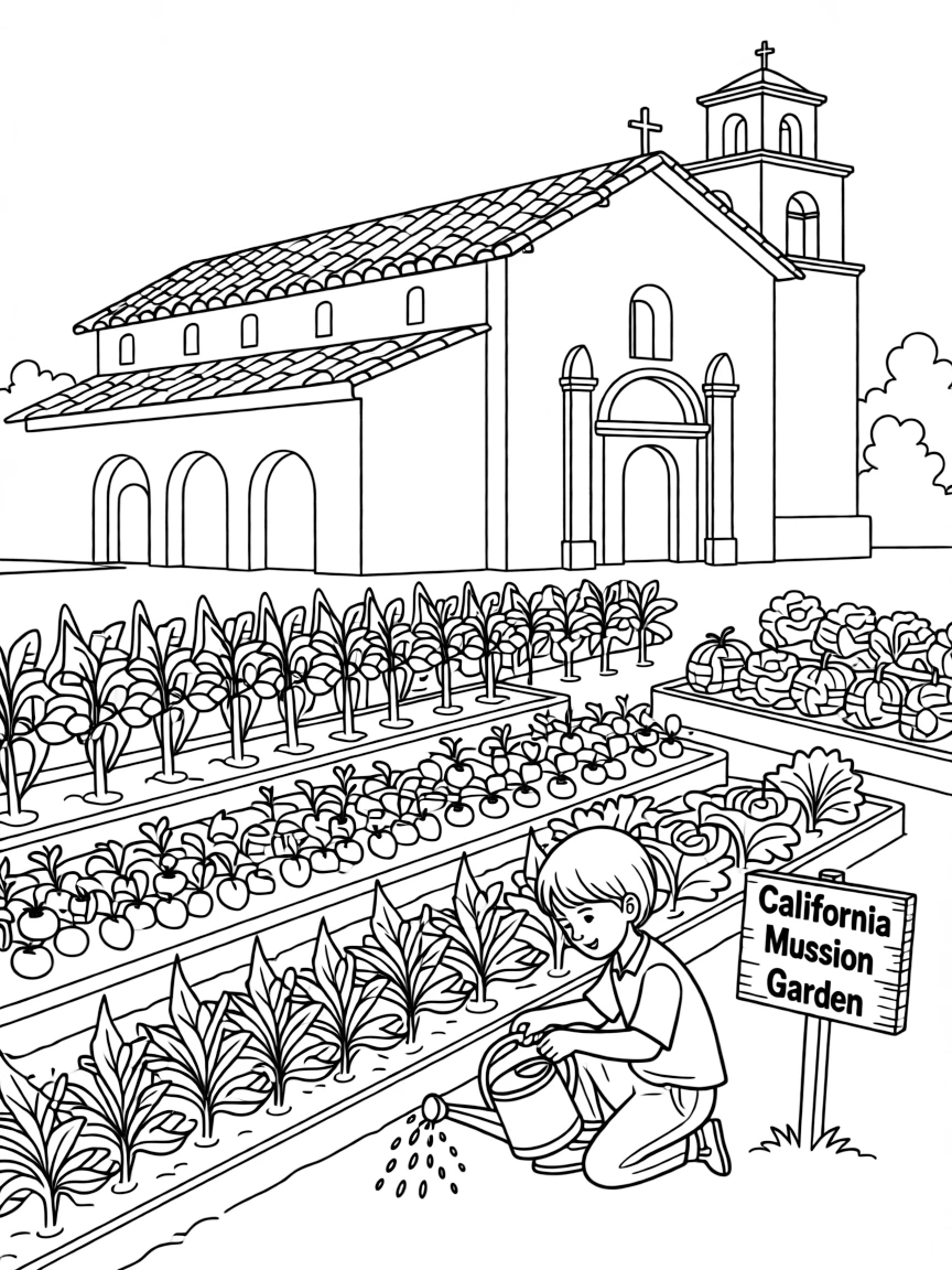 (California) California mission garden with vegetables