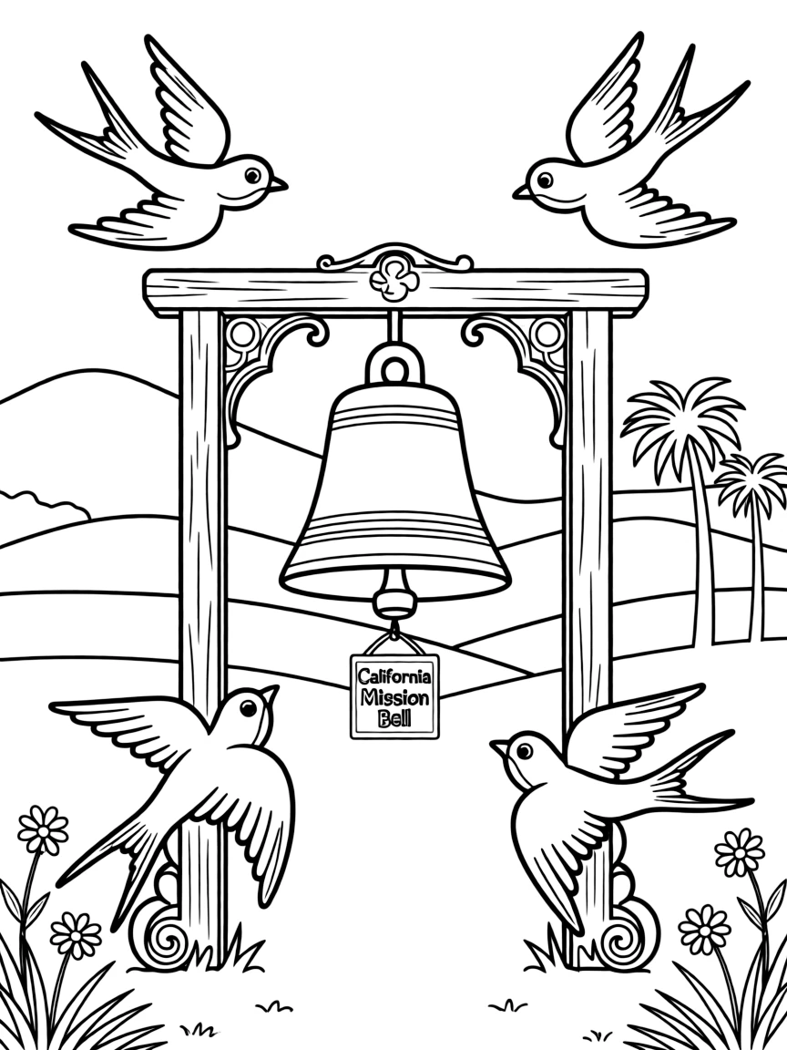 (California) California mission bells and swallows