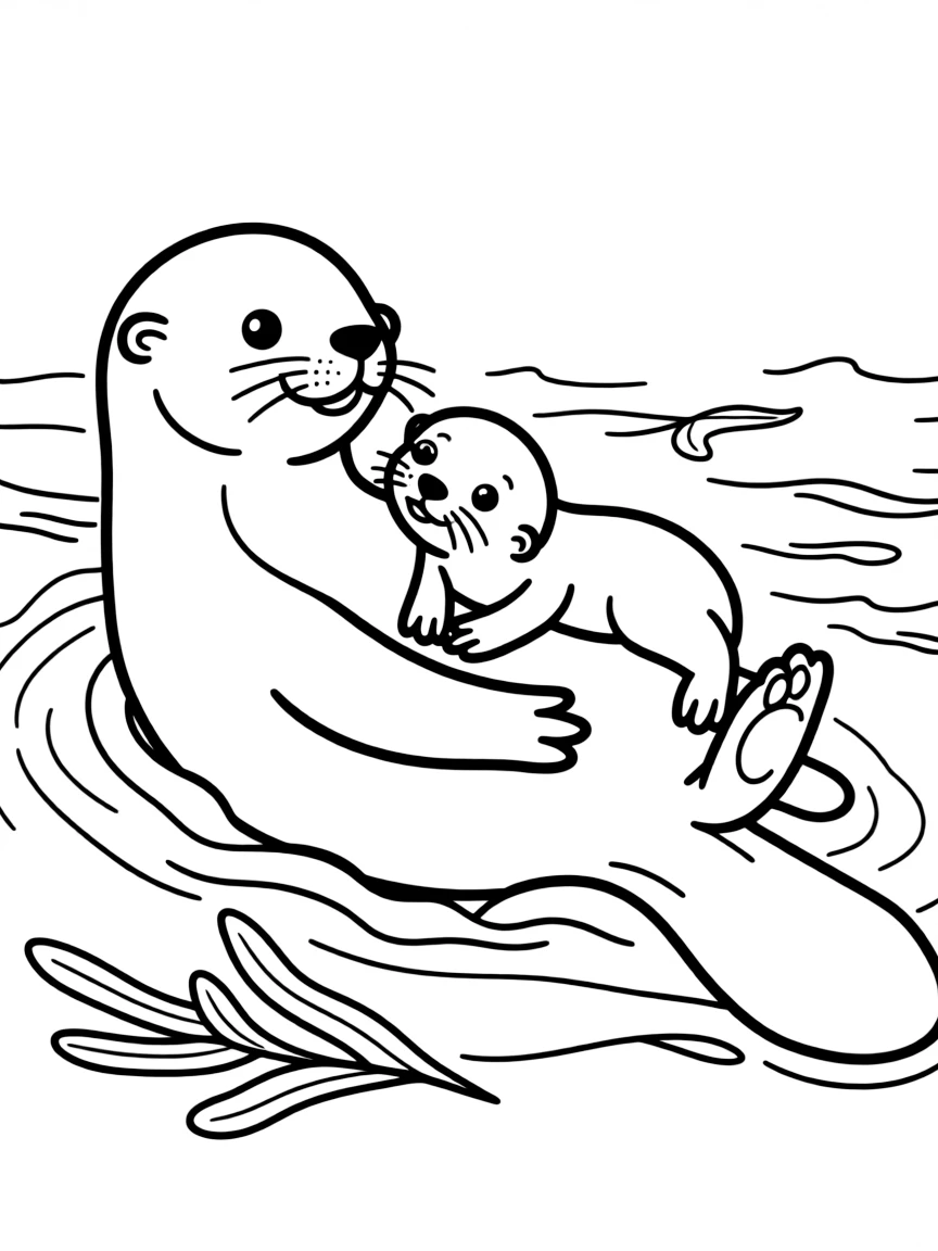 (California) California sea otter mother and pup