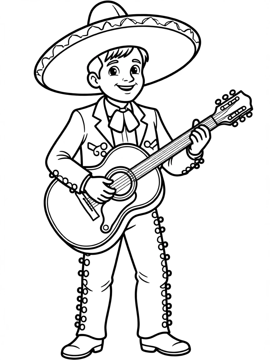 (Mexico) A friendly mariachi musician playing guitar with a big sombrero