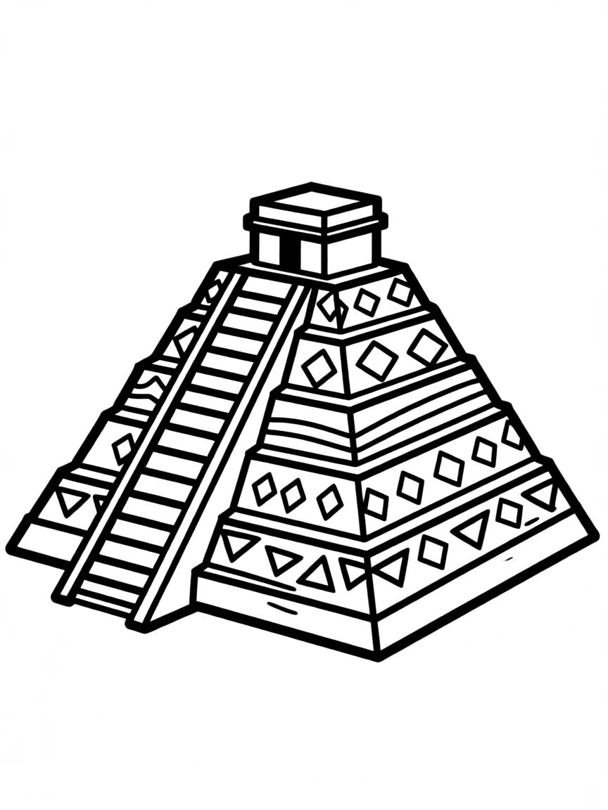 (Mexico) A simple Aztec pyramid with steps and basic geometric patterns