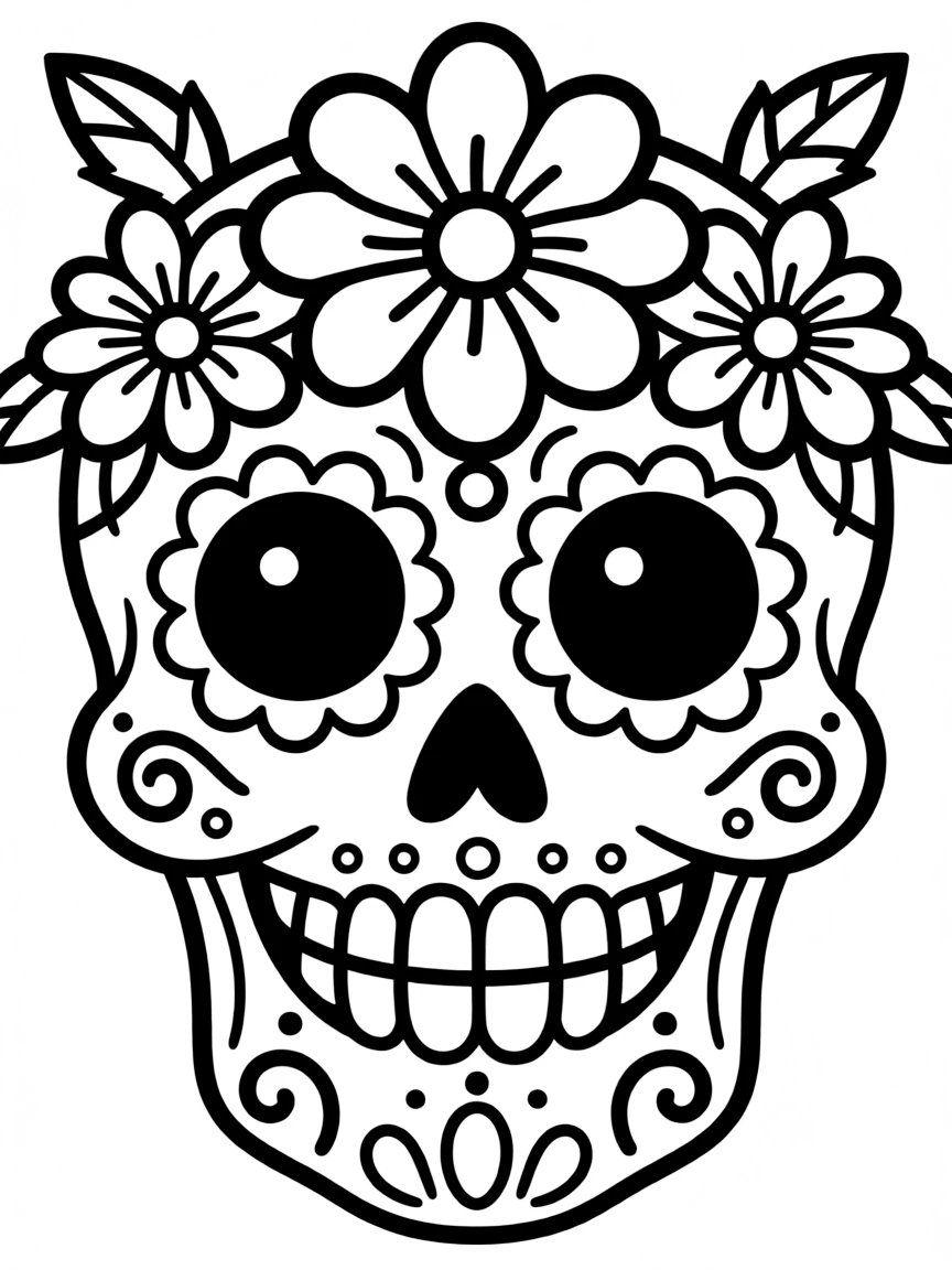(Mexico) A cheerful Day of the Dead skull (calavera) with flower decorations