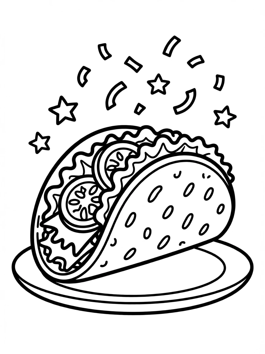 (Mexico) A festive taco with simple ingredients like lettuce, tomato, and cheese