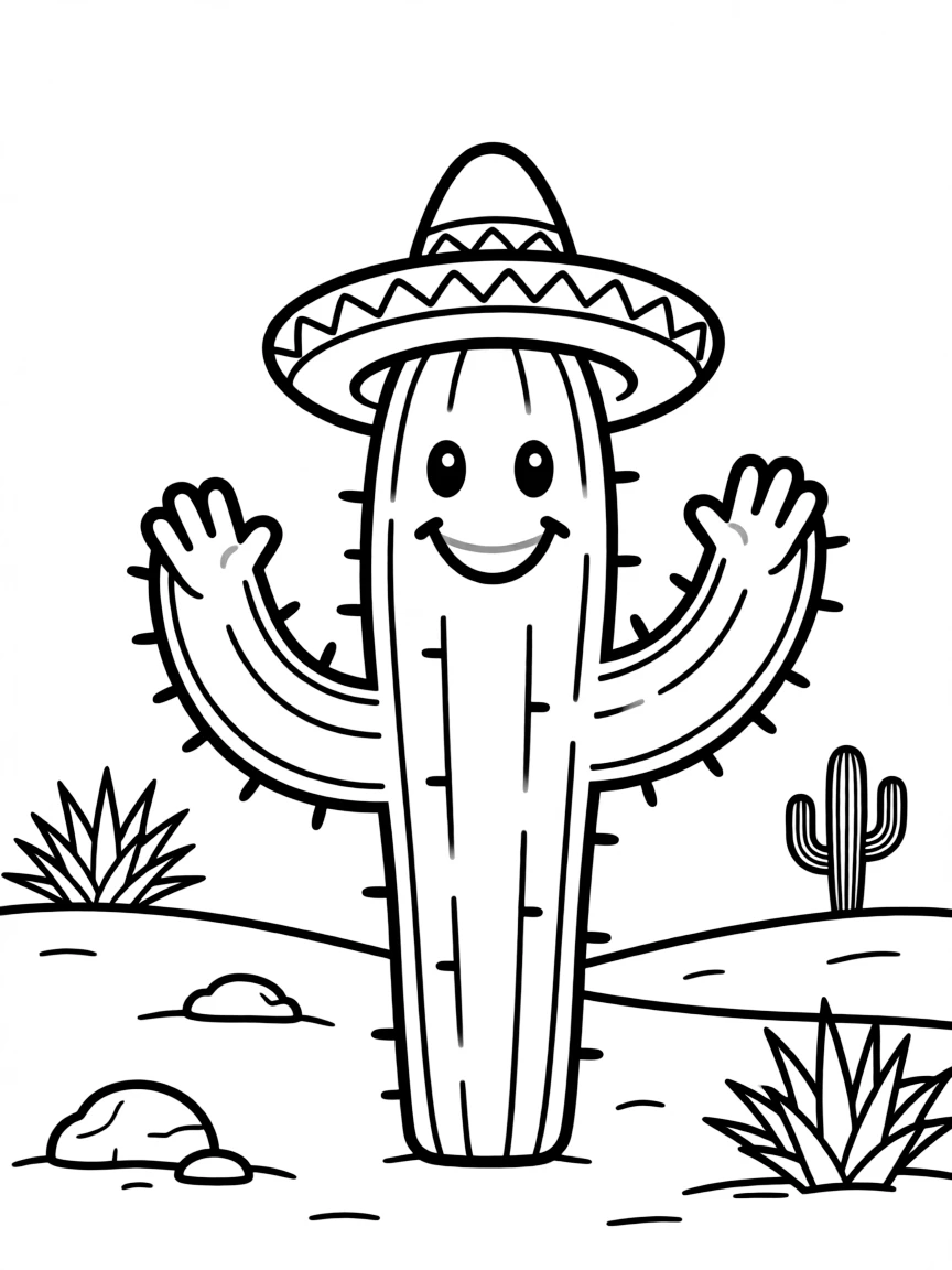 (Mexico) A friendly cactus wearing a small sombrero in the desert