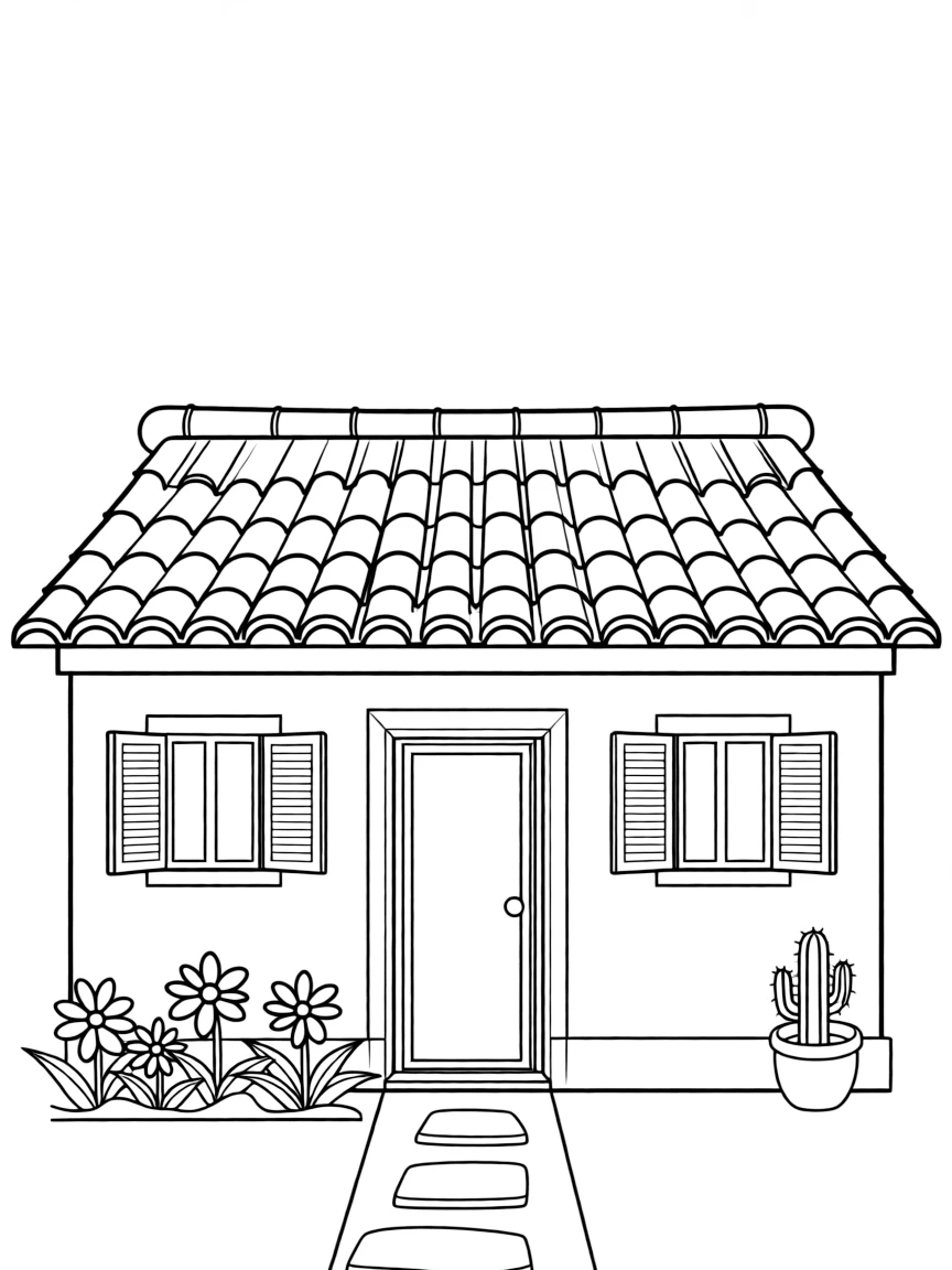 (Mexico) A traditional Mexican house with tile roof and simple architecture