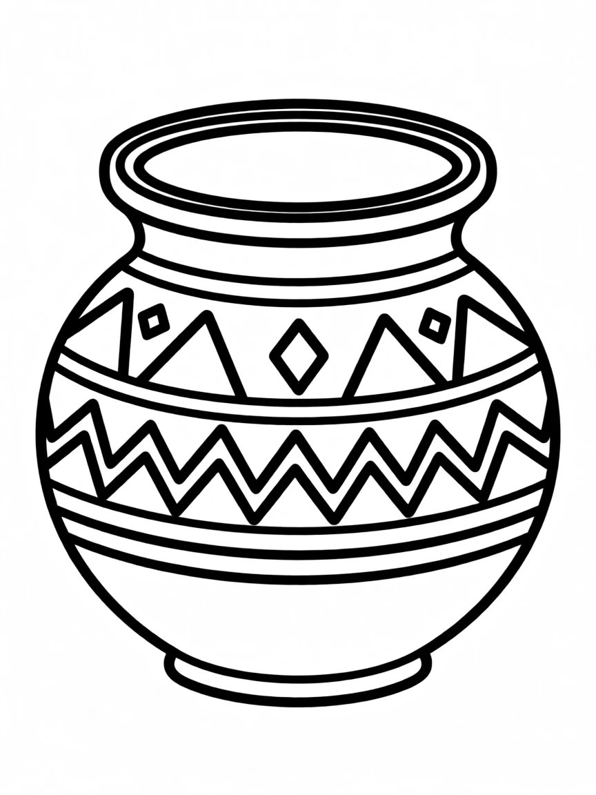 (Mexico) A traditional clay pot (olla) with geometric designs