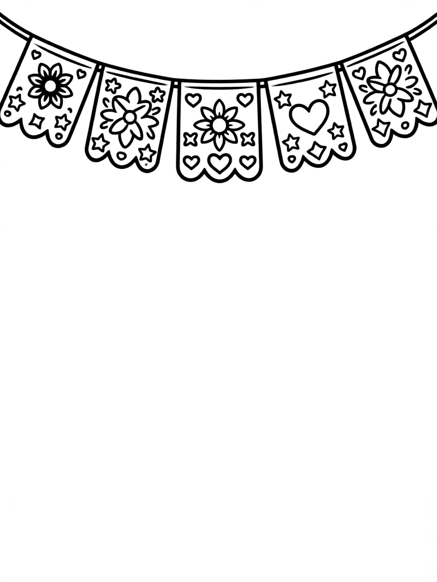 (Mexico) A colorful papel picado banner with cut-out patterns