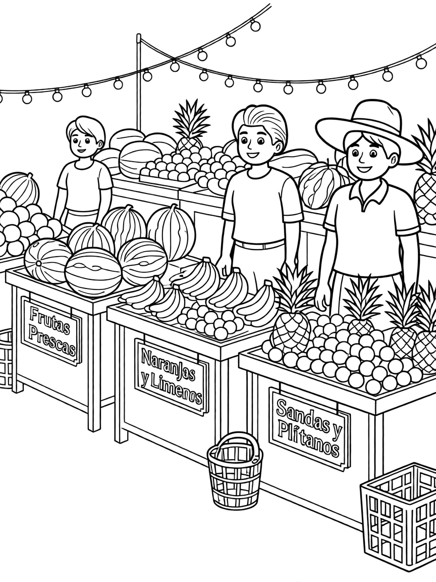 (Mexico) A traditional Mexican market scene with fruit vendors
