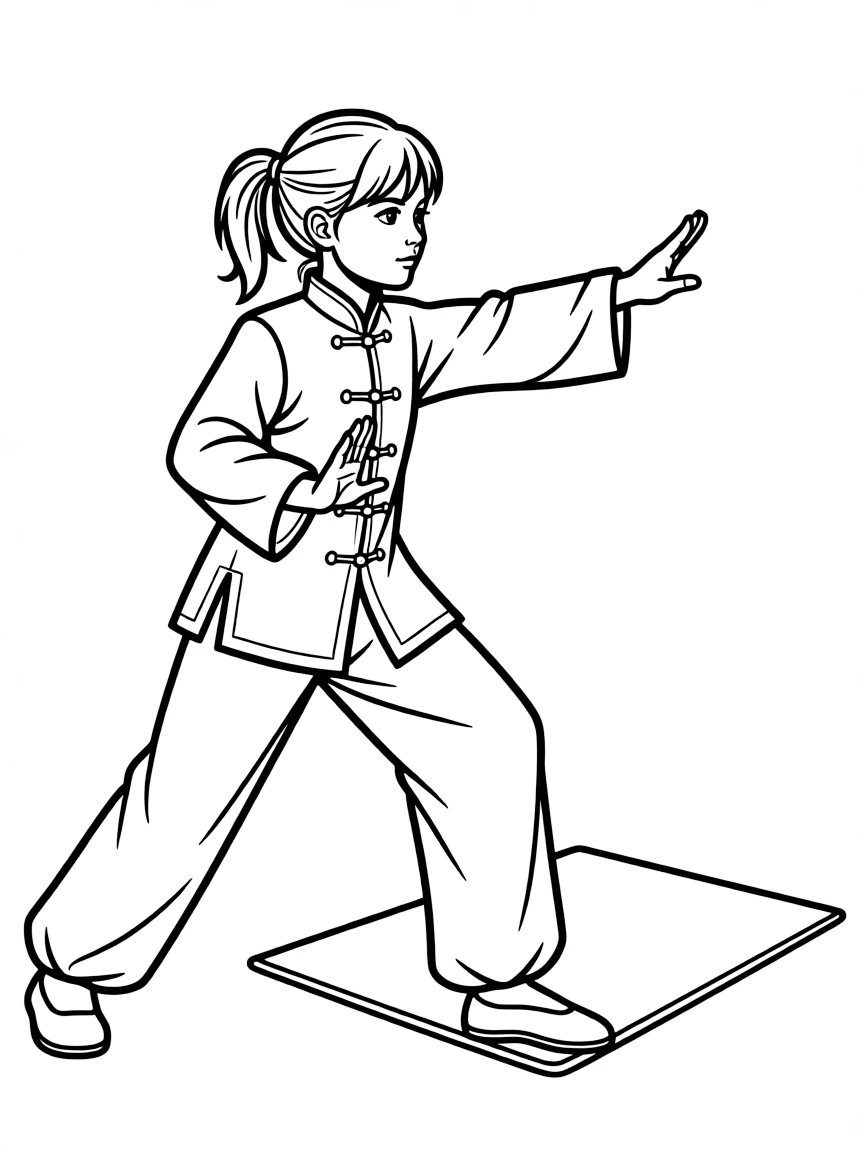 (sports) a girl is practicing kung fu