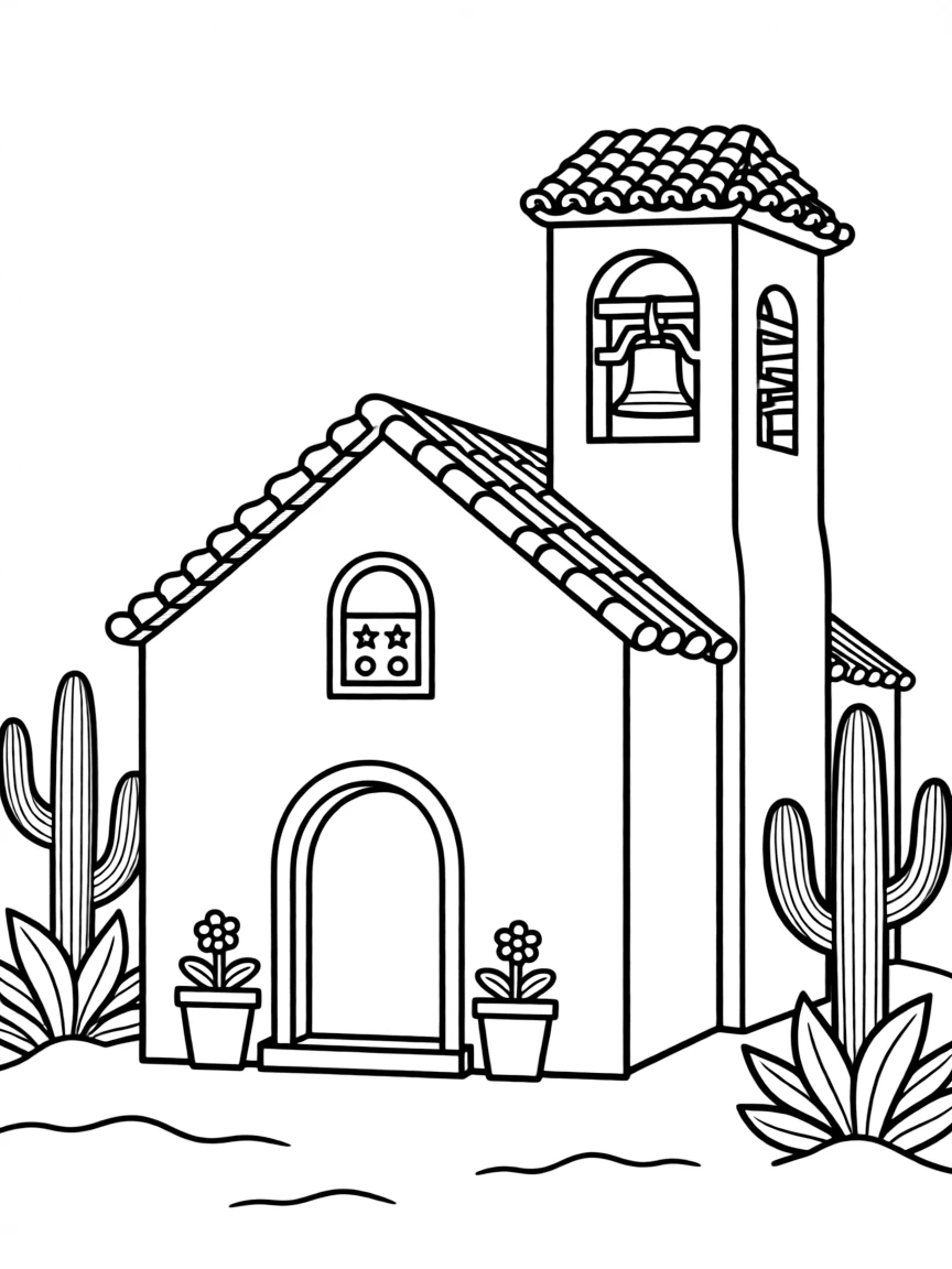 (Mexico) A simple adobe church with bell tower