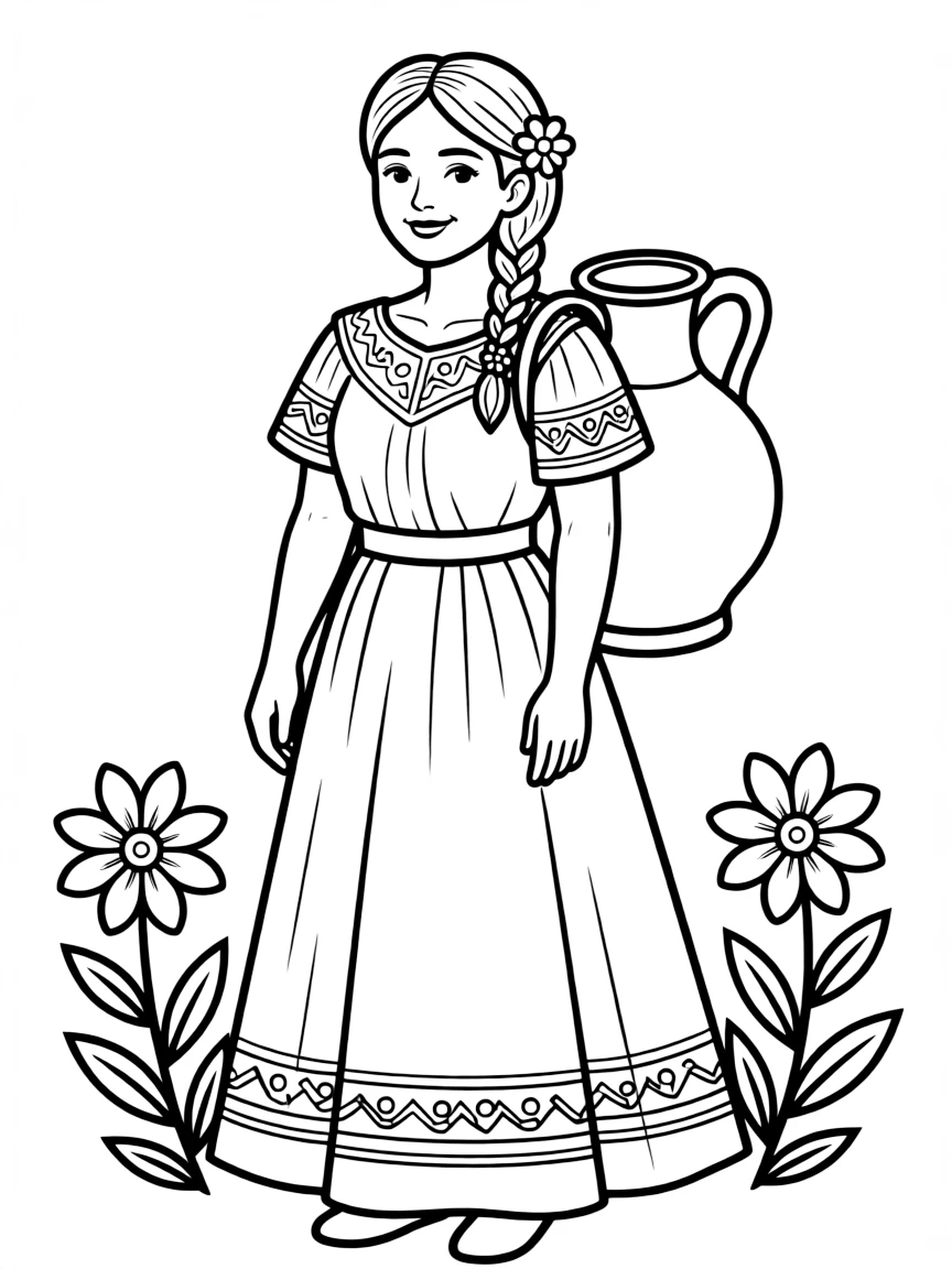 (Mexico) A traditional Mexican woman carrying a water jug