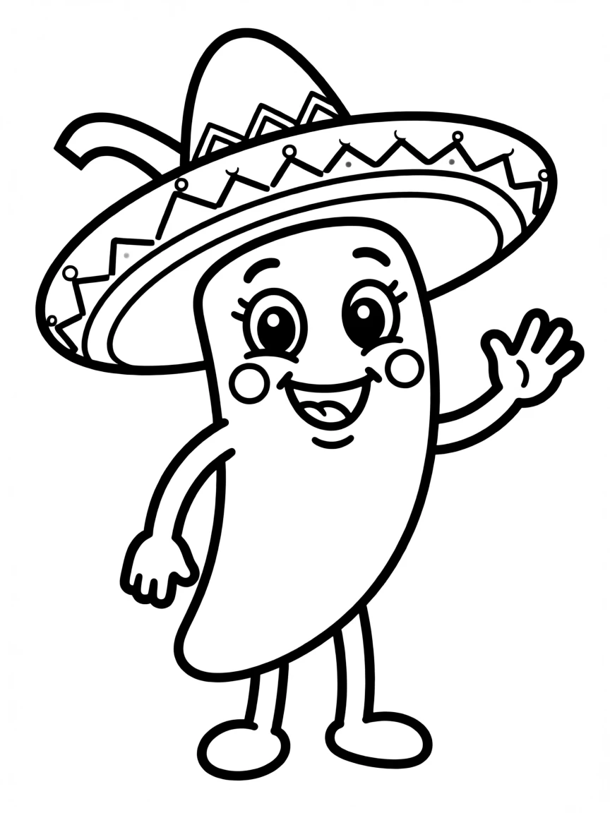 (Mexico) A cute cartoon jalapeño pepper with a sombrero