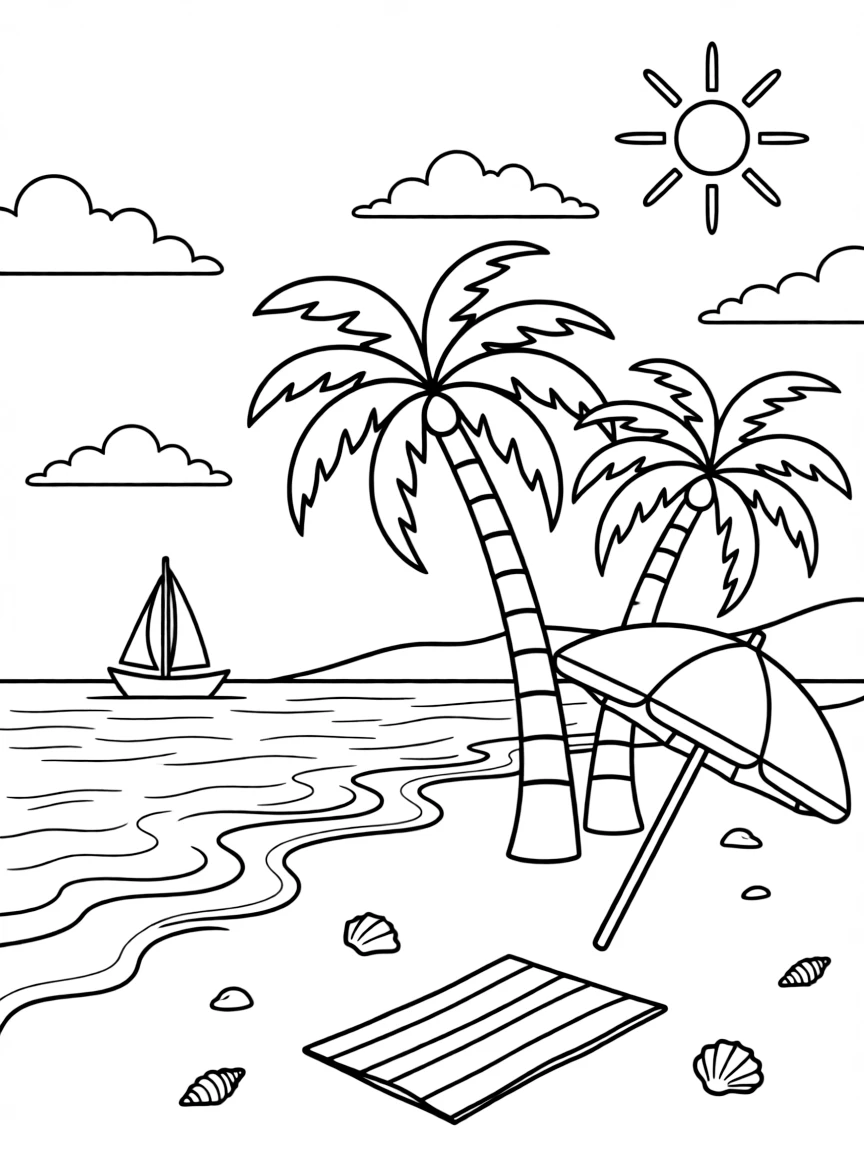 (Mexico) A simple drawing of a Mexican beach with palm trees