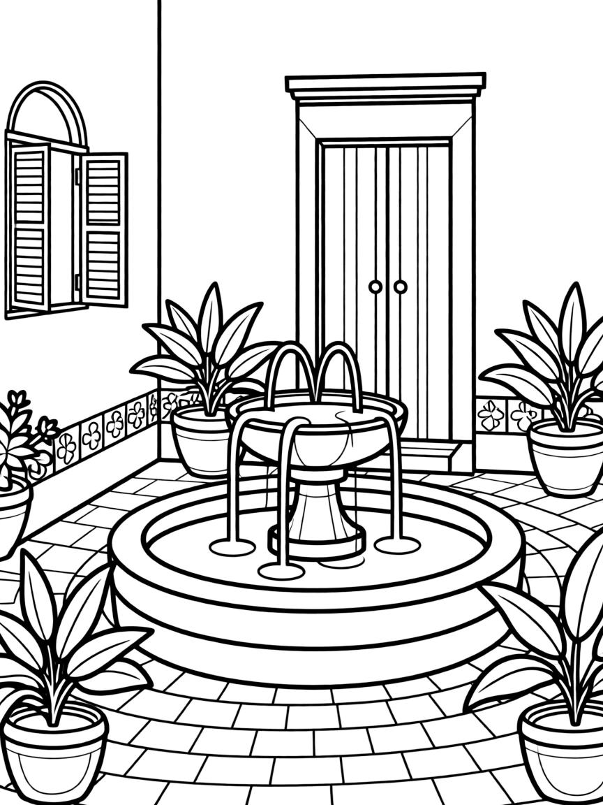 (Mexico) A simple Mexican courtyard with fountain