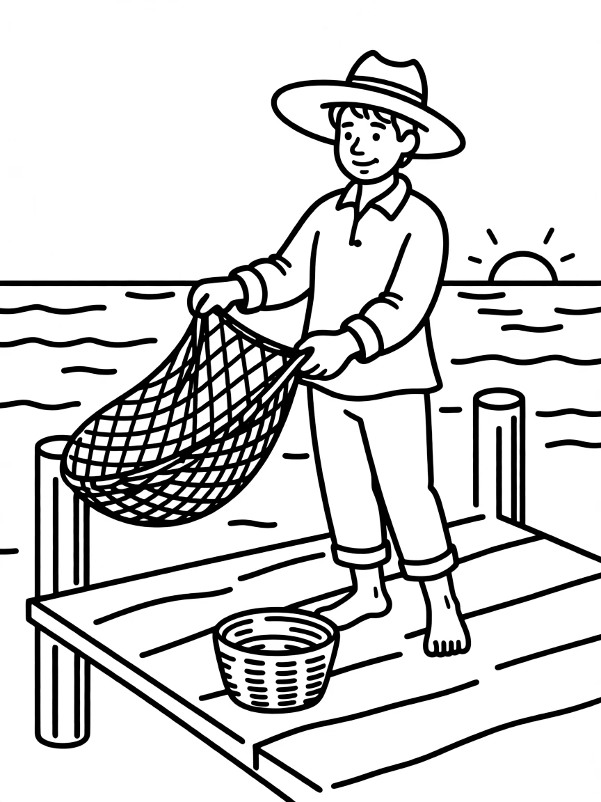 (Mexico) A traditional Mexican fisherman with net
