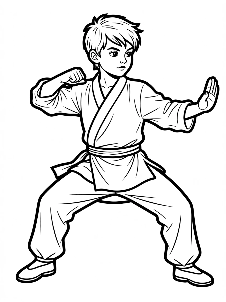 (sports) a boy is practicing kung fu