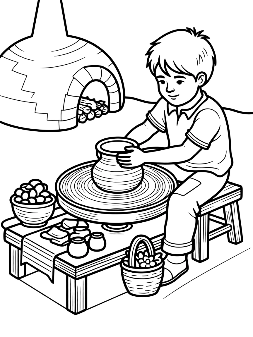 (Mexico) A traditional Mexican pottery wheel scene
