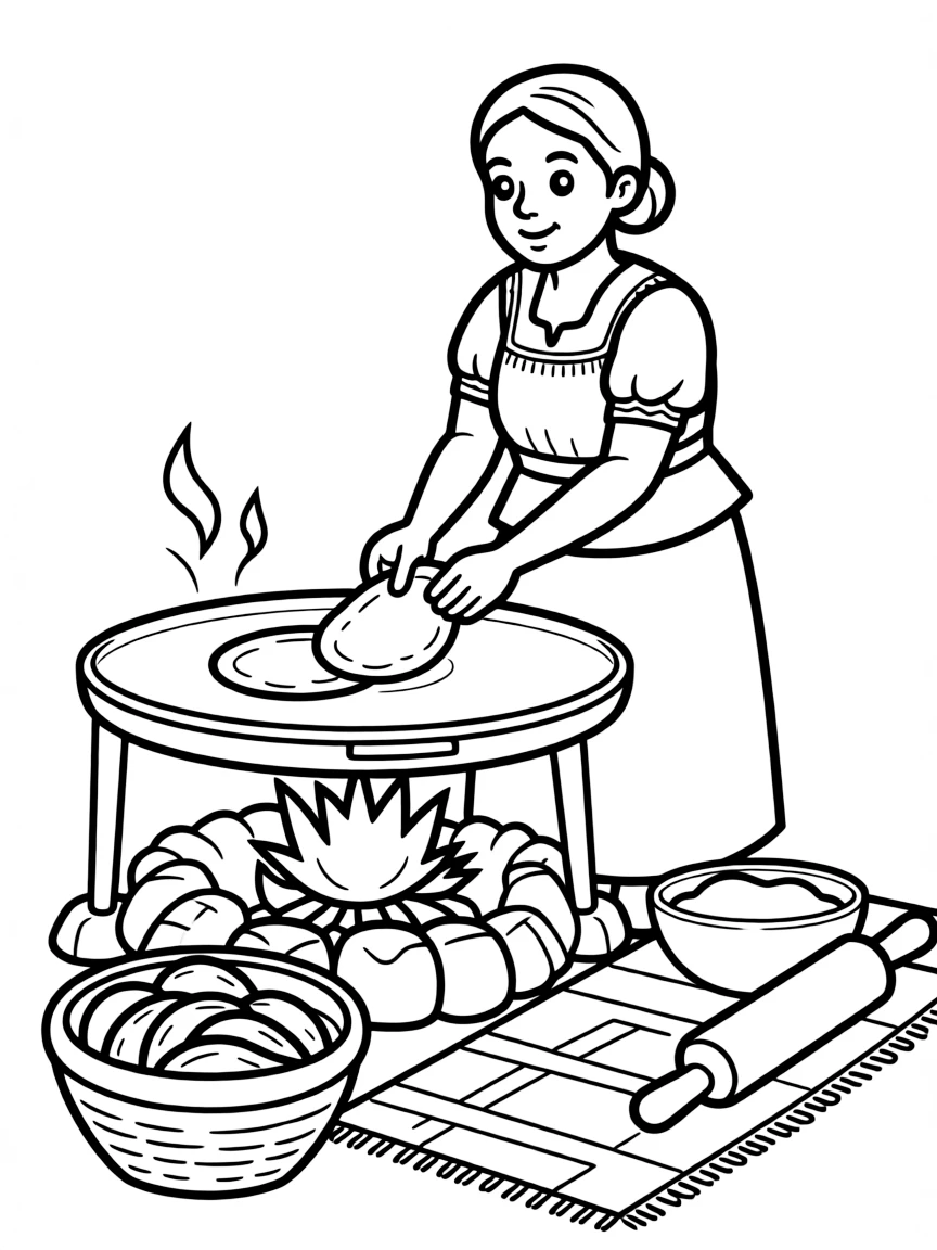 (Mexico) A traditional Mexican mother cooking tortillas