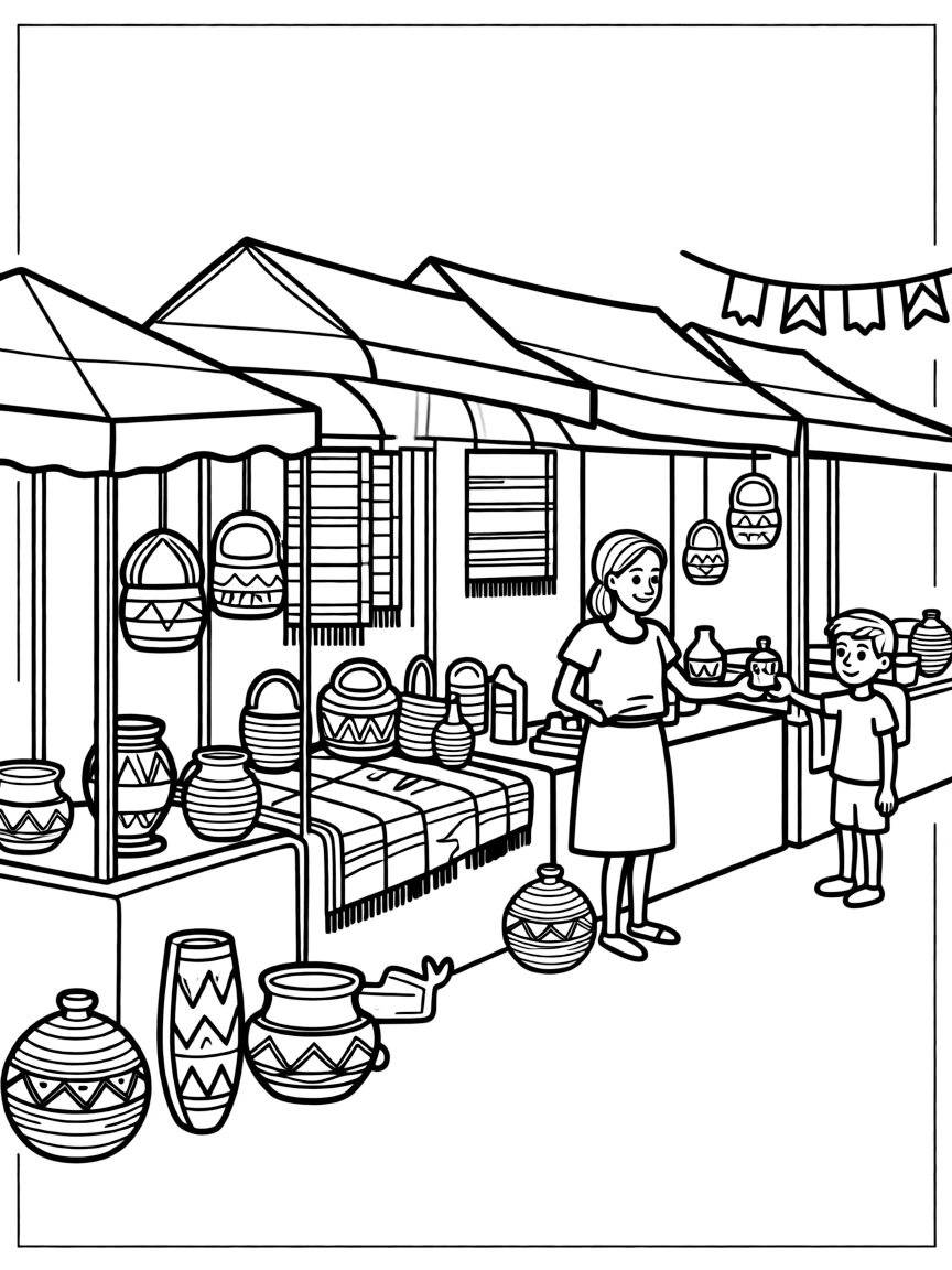 (Mexico) A basic drawing of Mexican handicrafts market