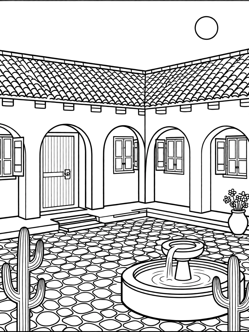 (Mexico) a simple Mexican hacienda with courtyard